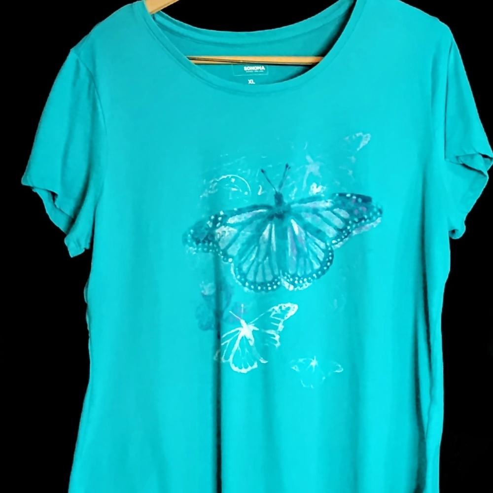 Sonoma Short-Sleeved XL Green Print T-Shirt W/Tunic bottom